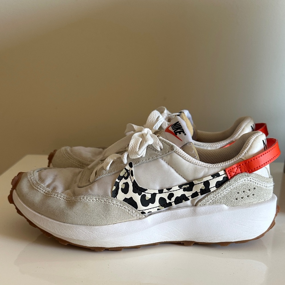 Nike White Sneakers with Leopard and Orange Accents